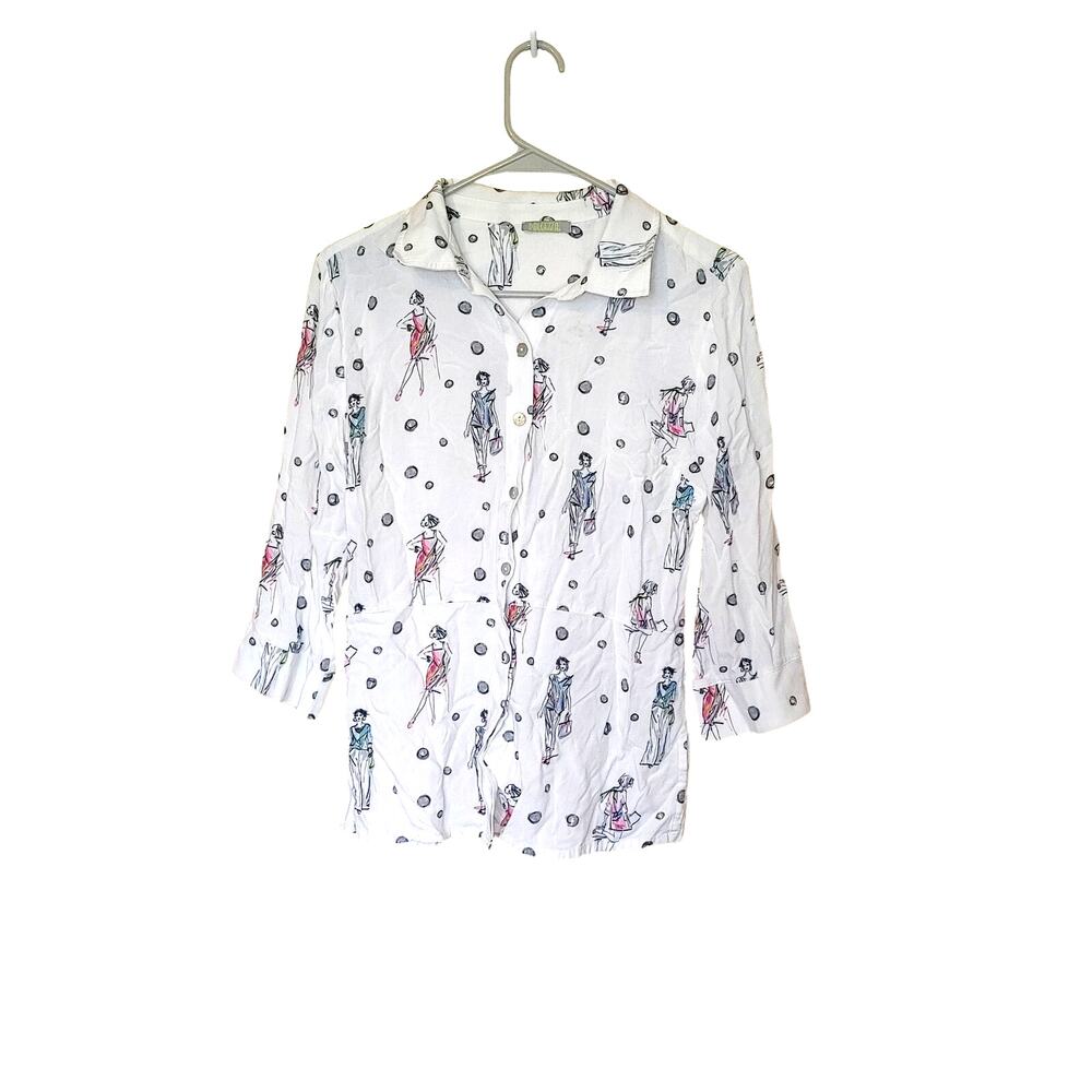 Dolcezza Size Small S Fashion Woman Button Up 3/4 Sleeve Top Soft Viscose